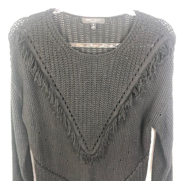 ROMEO & JULIET | Black Fringe Open Knit Boho Sweater Women’s Size Medium - Picture 3 of 6